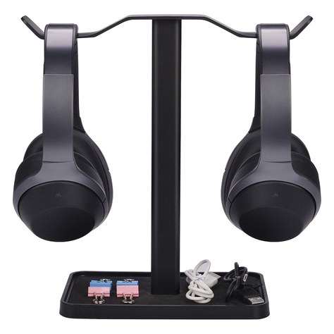 Avantree Neetto HS908 Dual Headphone Stand holding two headphones