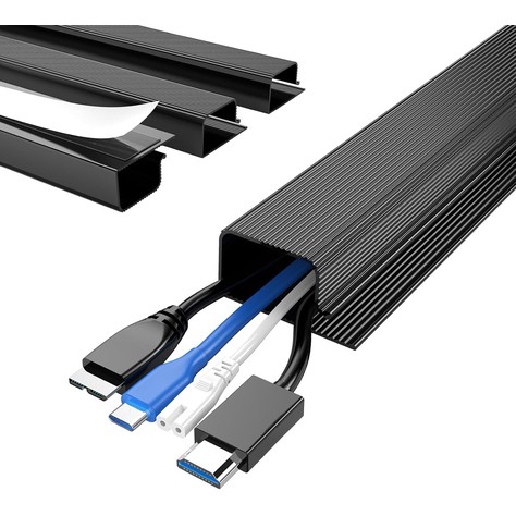 Delamu black J-channel cable raceways with cables tucked inside