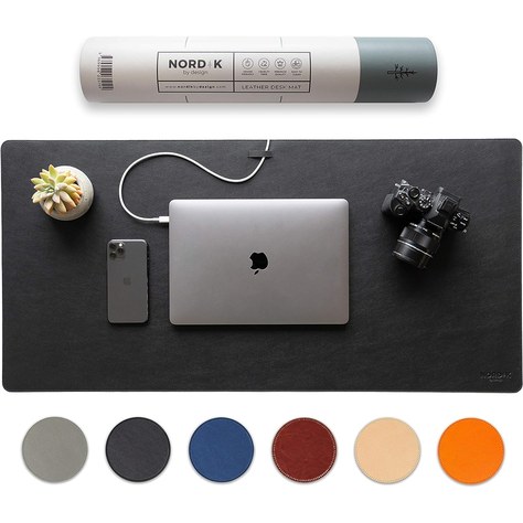 Nordik Vegan Leather Desk Mat, Pebble Black, 35 x 17 inches
