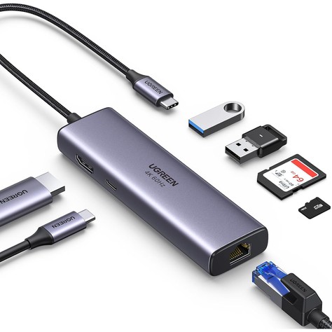 UGREEN Revodok gray 7-in-1 USB-C hub with HDMI, Ethernet, PD, USB-A, and SD card slots