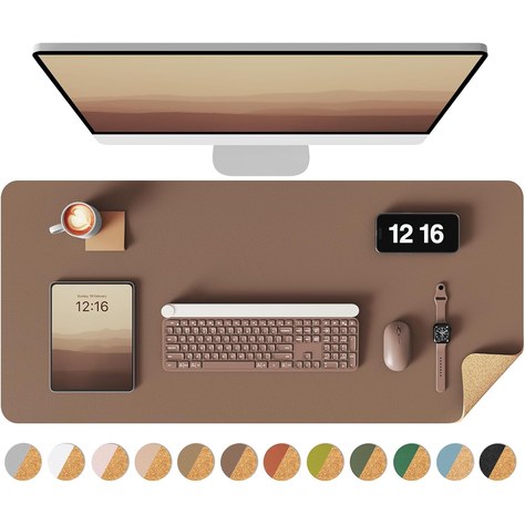 YSAGi Double-Sided Leather and Cork Desk Pad, Coffee